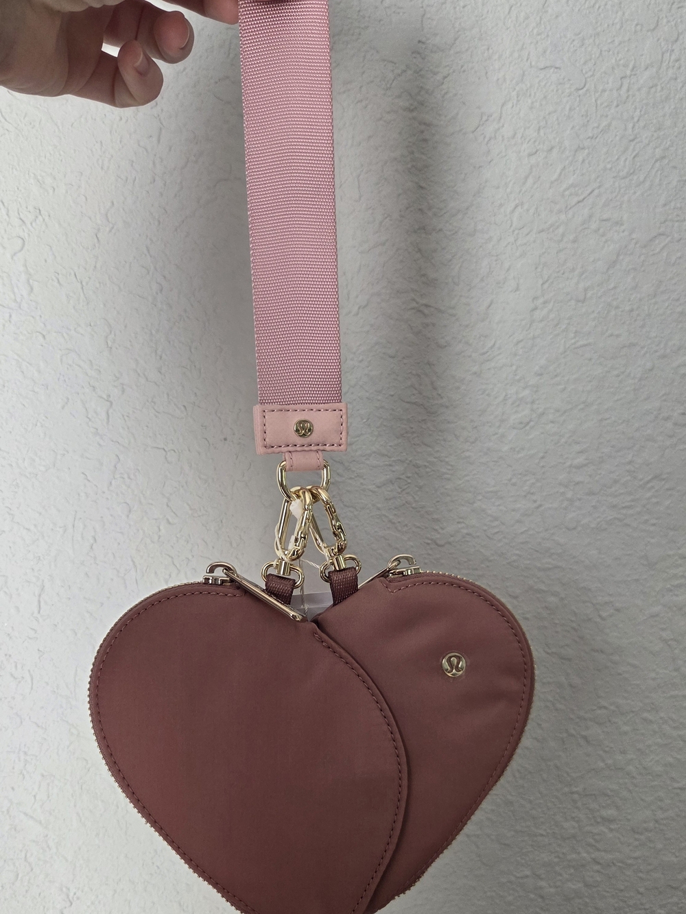 lululemon athletica Dusty Rose Heart Wristlet with Wide Pink Strap
